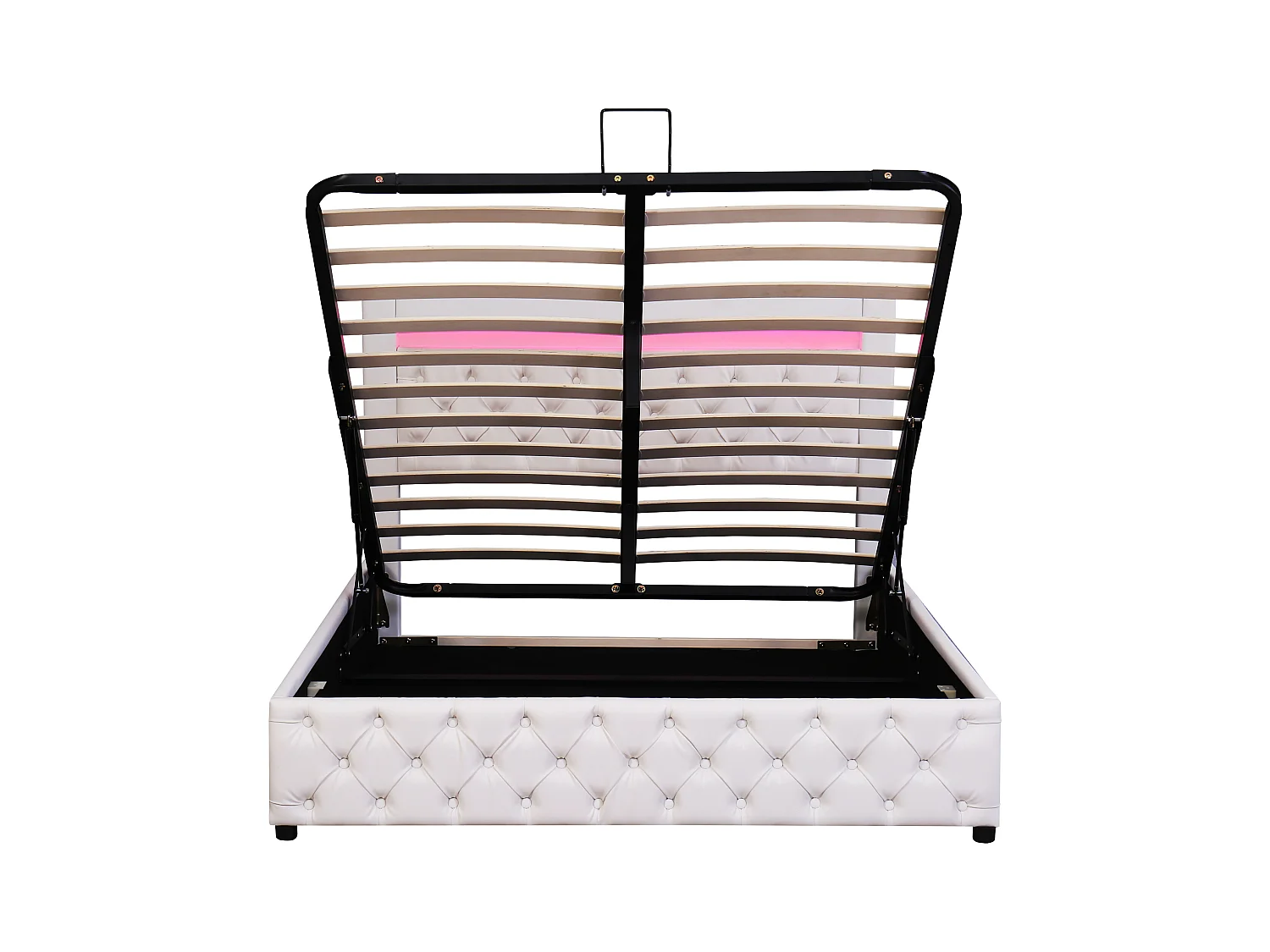 Bett mit Stauraum 160 x 200 cm – weißes PU – mit LED-Beleuchtung – Lattenrost – ohne Matratze