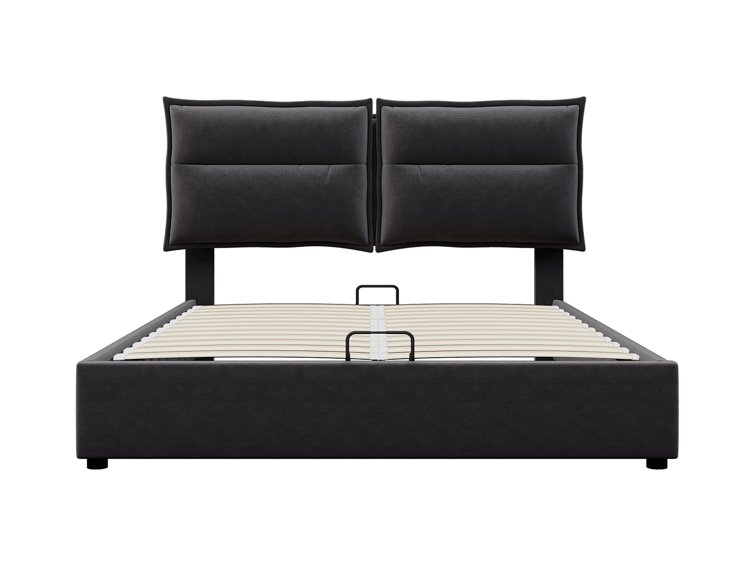 Bett mit Stauraum 140 x 200 cm – schwarzer Samt – Erwachsenenbett mit verstellbarem Kopfteil und Metallrahmen – ohne Matratze