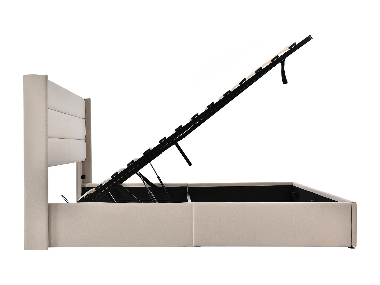 Lit coffre 140x200 cm lit adulte avec espace de rangement - en métal et lin - beige - sans matelas