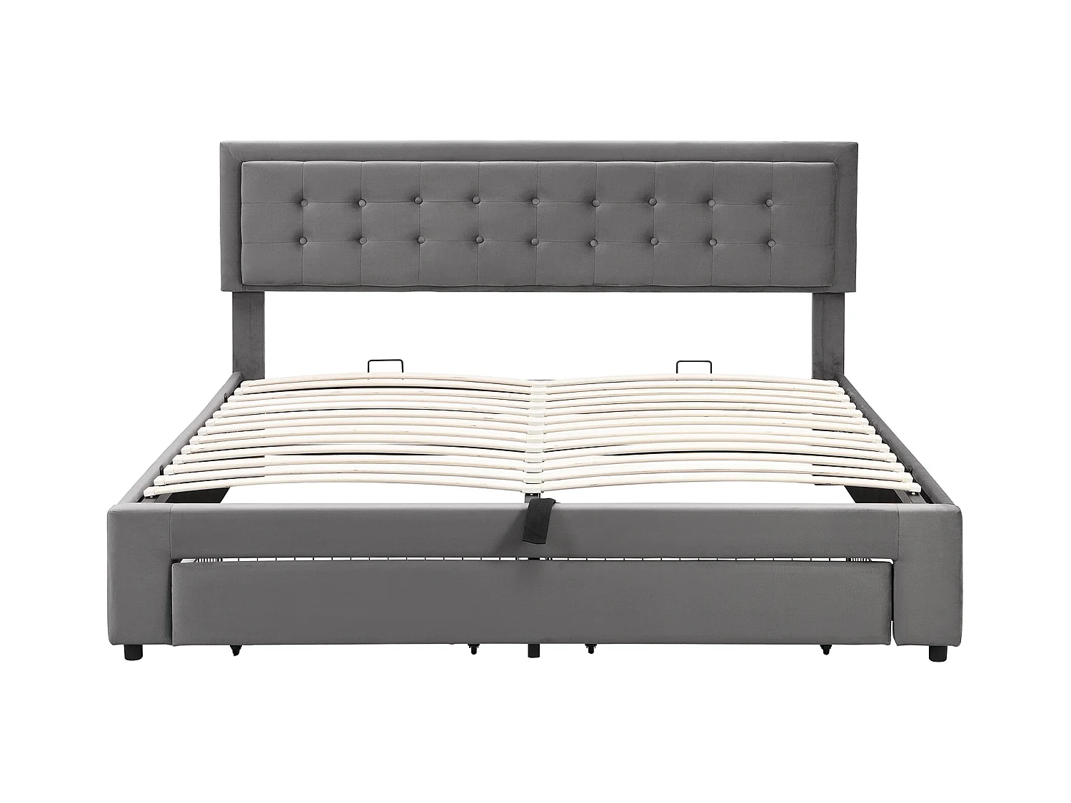 Bett mit Stauraum 180 x 200 cm – grauer Samt – Doppelbett mit Schubladen und verstellbarem Kopfteil – ohne Matratze