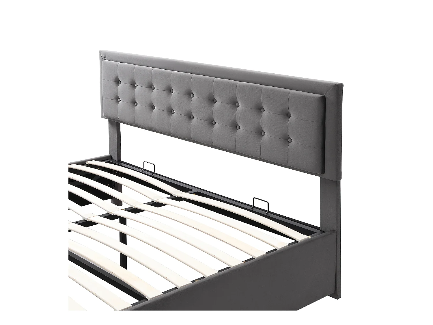 Bett mit Stauraum 180 x 200 cm – grauer Samt – Doppelbett mit Schubladen und verstellbarem Kopfteil – ohne Matratze
