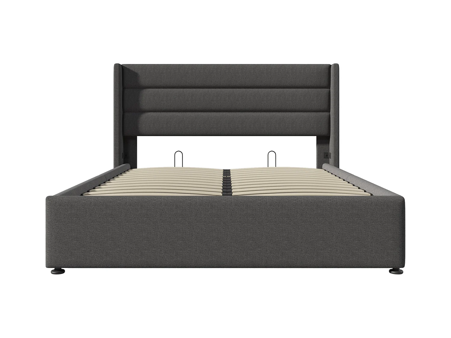 160 x 200 cm Bett mit Stauraum – Graues Leinen – Polsterbett mit Kopfteil und Lattenrost – Ohne Matratze