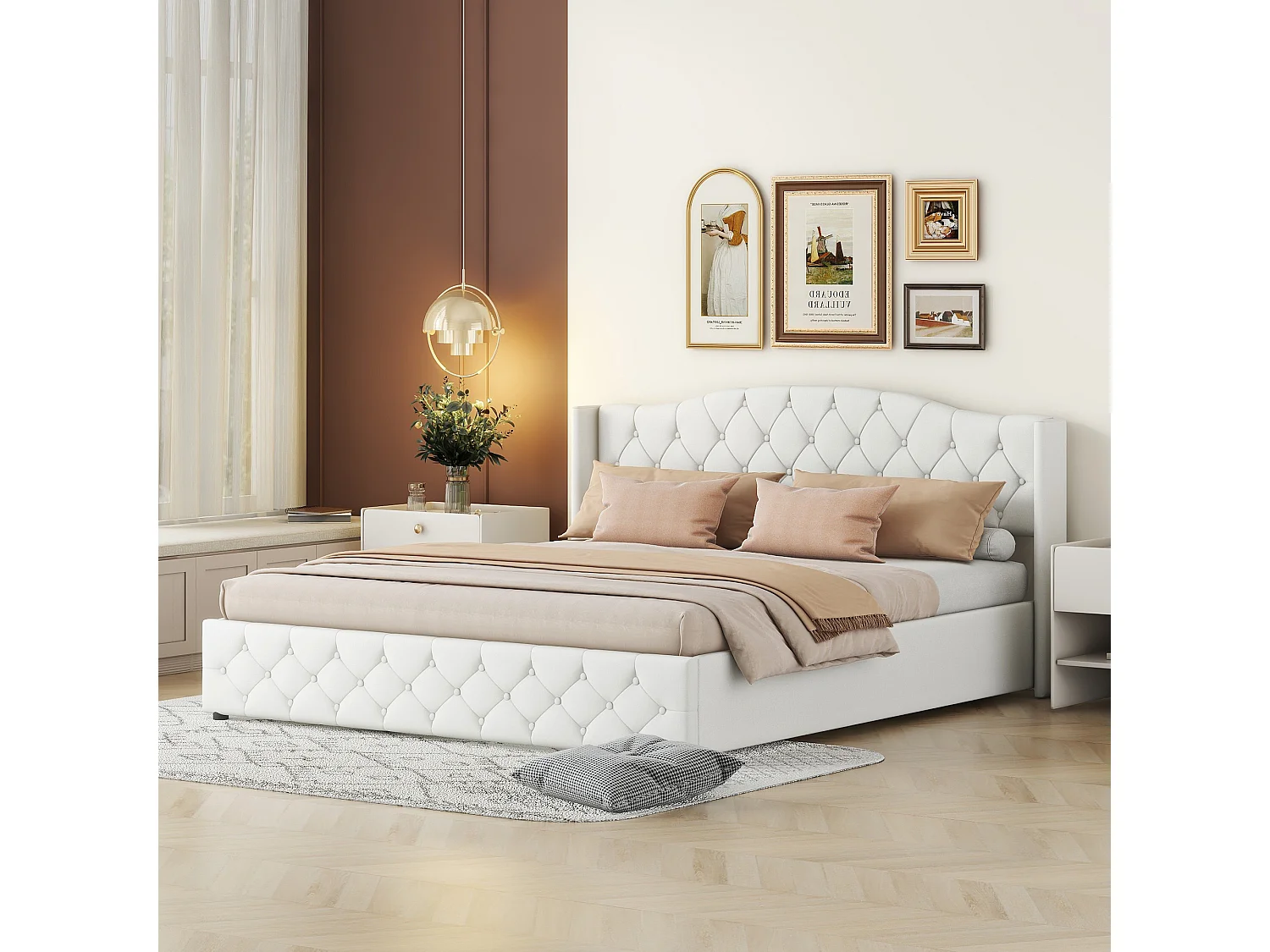 Lit coffre 180x200 cm, lit double avec sommier à lattes, lin beige - sans matelas