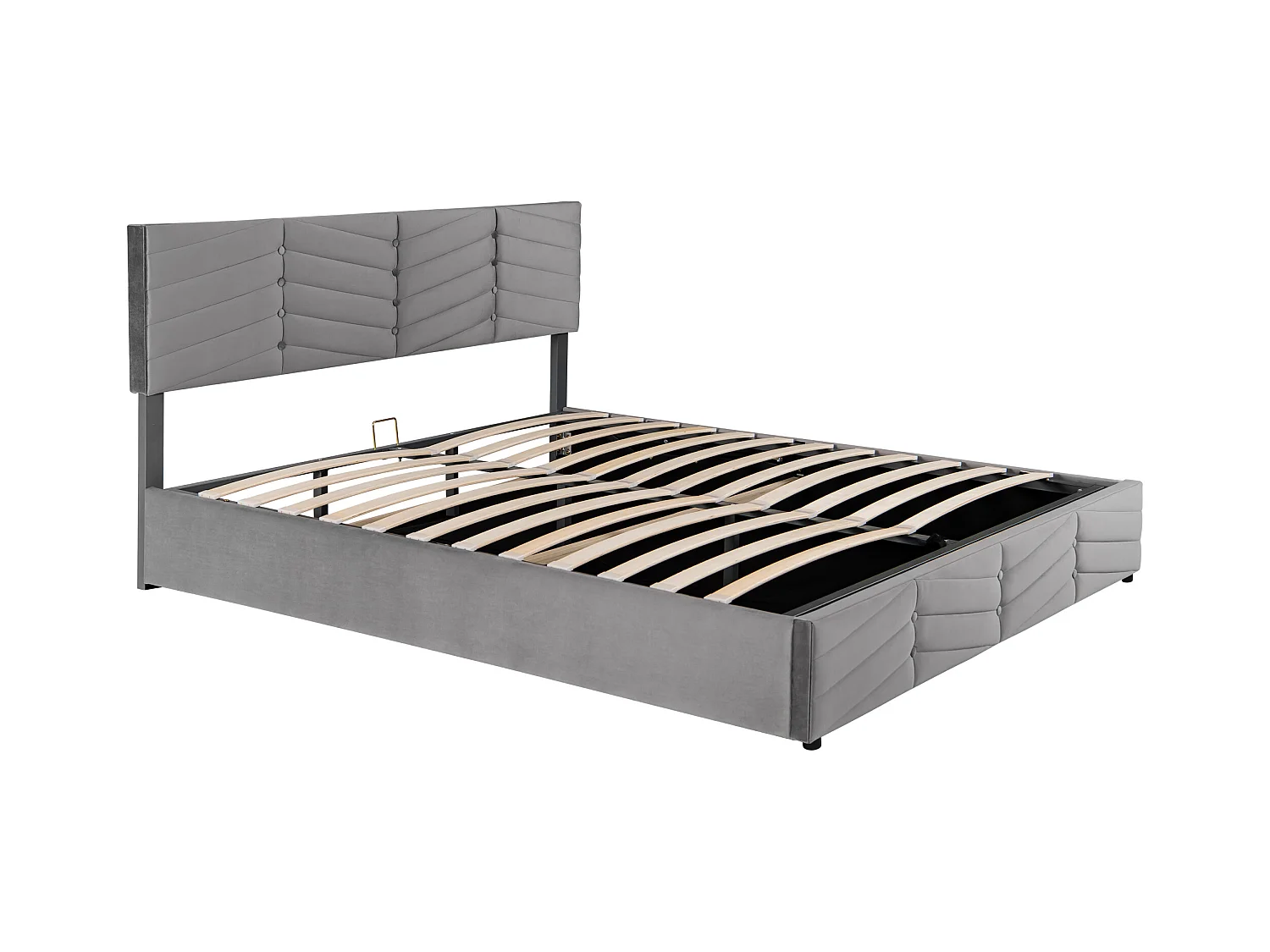 Lit coffre 180x200 cm lit adulte avec style rayures et tête de lit capitonné - velours gris - sans matelas