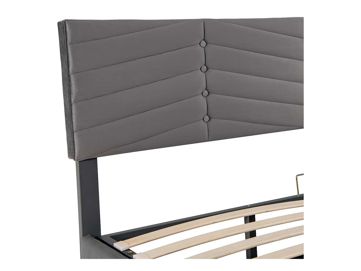 Lit coffre 180x200 cm lit adulte avec style rayures et tête de lit capitonné - velours gris - sans matelas