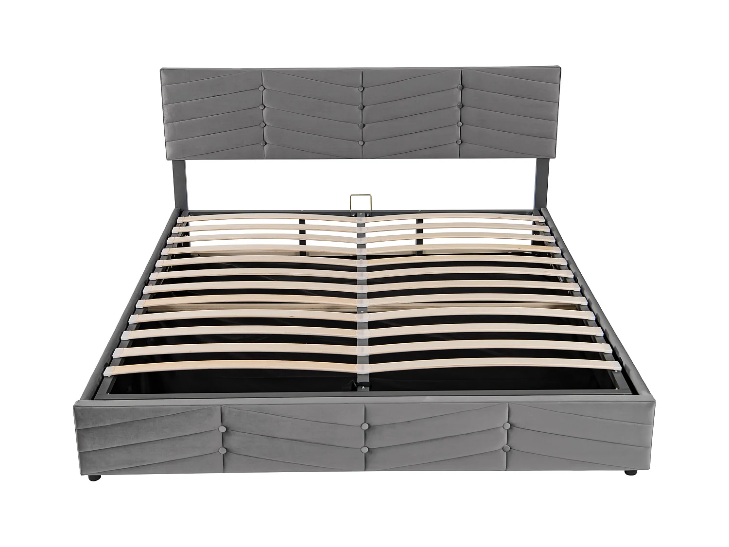 Lit coffre 180x200 cm lit adulte avec style rayures et tête de lit capitonné - velours gris - sans matelas