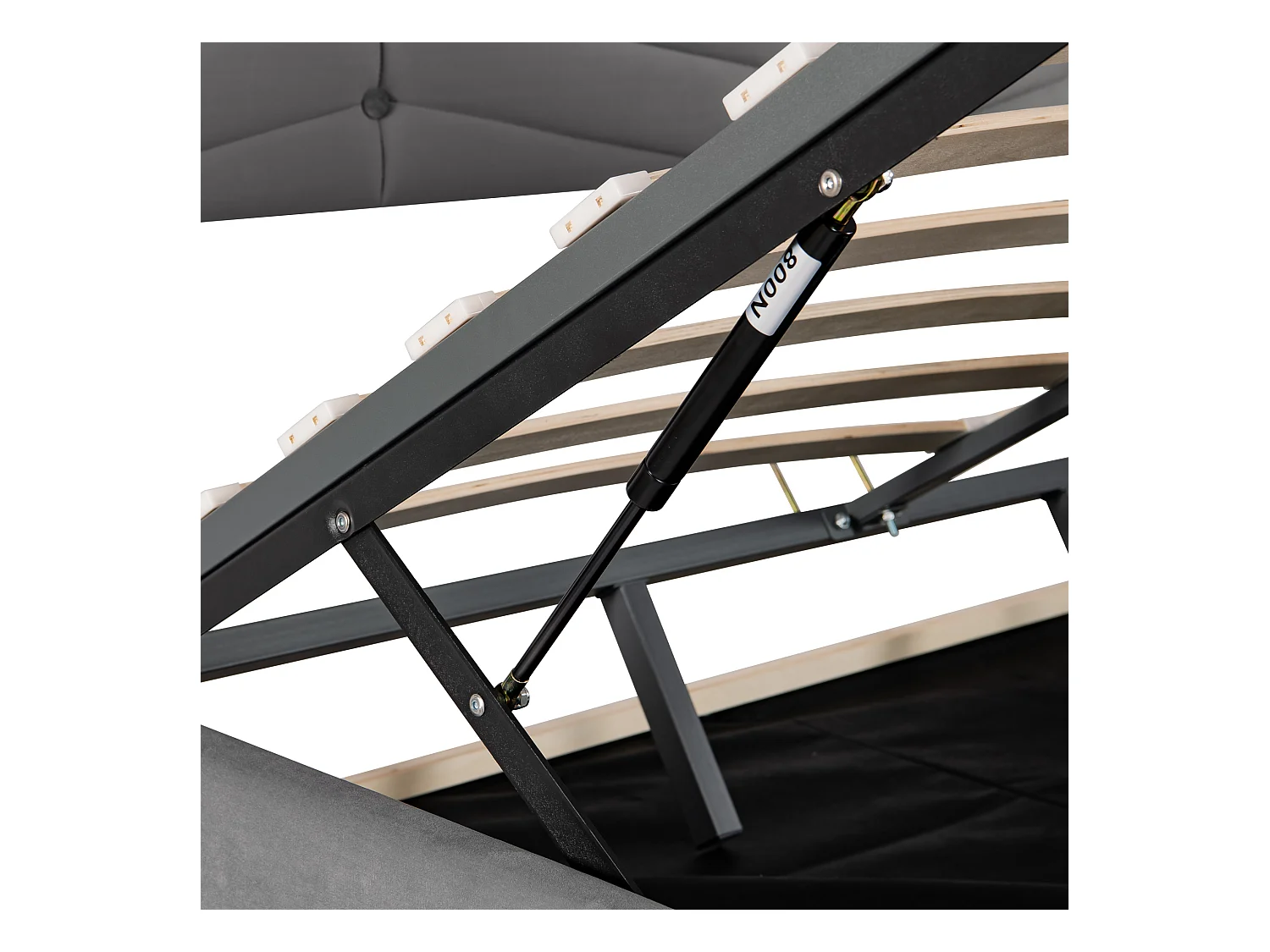 Lit coffre 180x200 cm lit adulte avec style rayures et tête de lit capitonné - velours gris - sans matelas