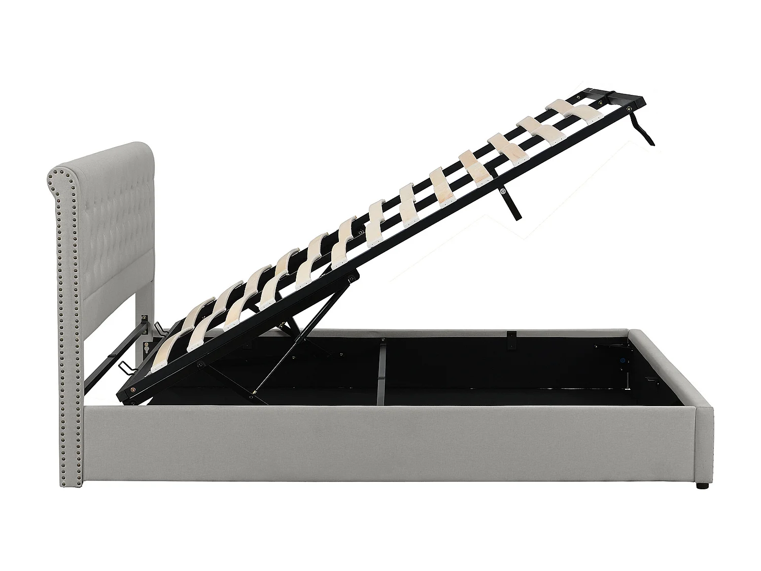 Lit coffre 180x200 cm, Lit double, coton et Lin avec levier hydraulique - Gris(sans matelas)