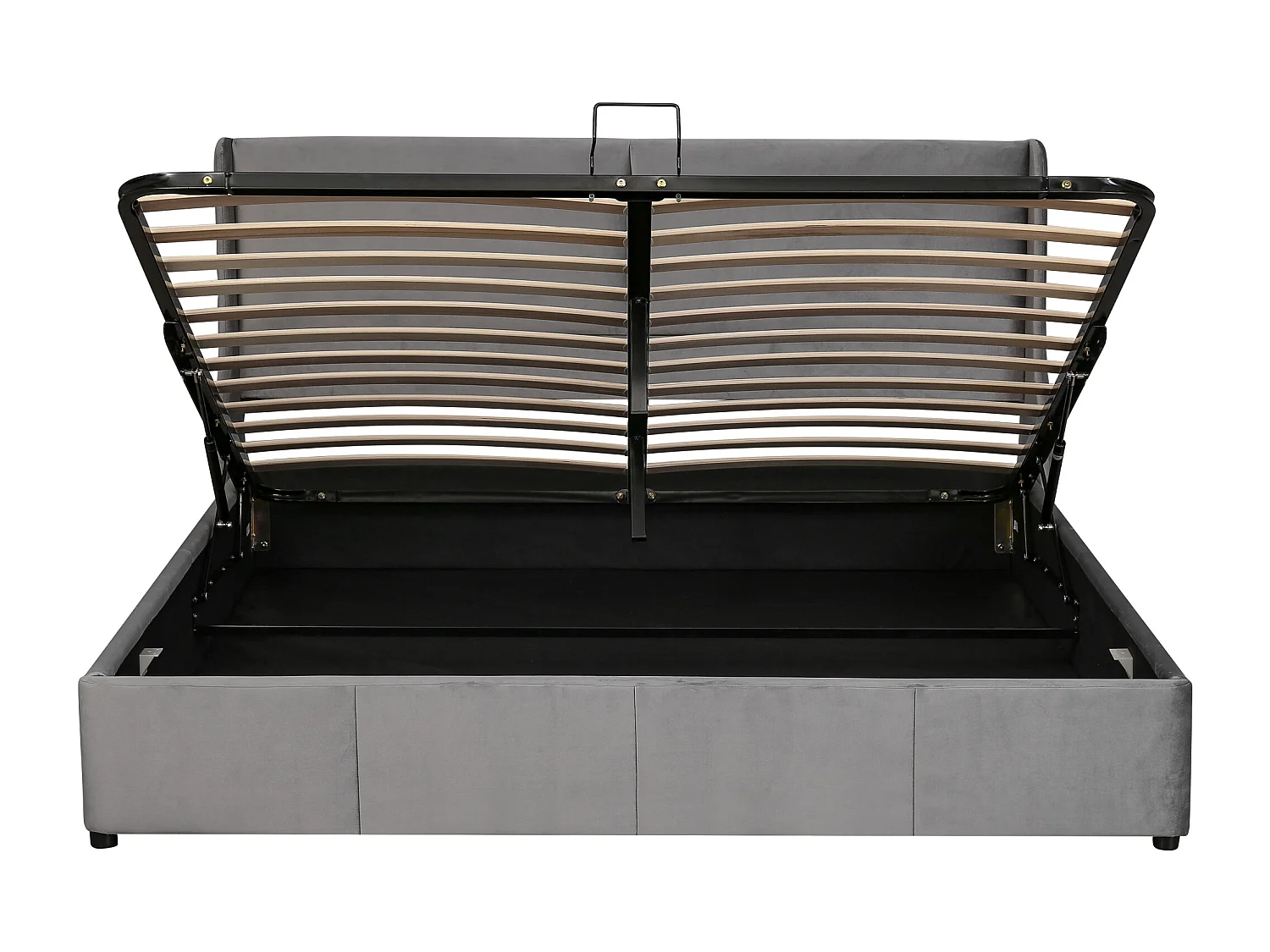 Bett mit Stauraum 180 x 200 cm – Grauer Samt – Doppelbett mit gepolstertem Kopfteil und hydraulischem Lattenrost – ohne Matratze