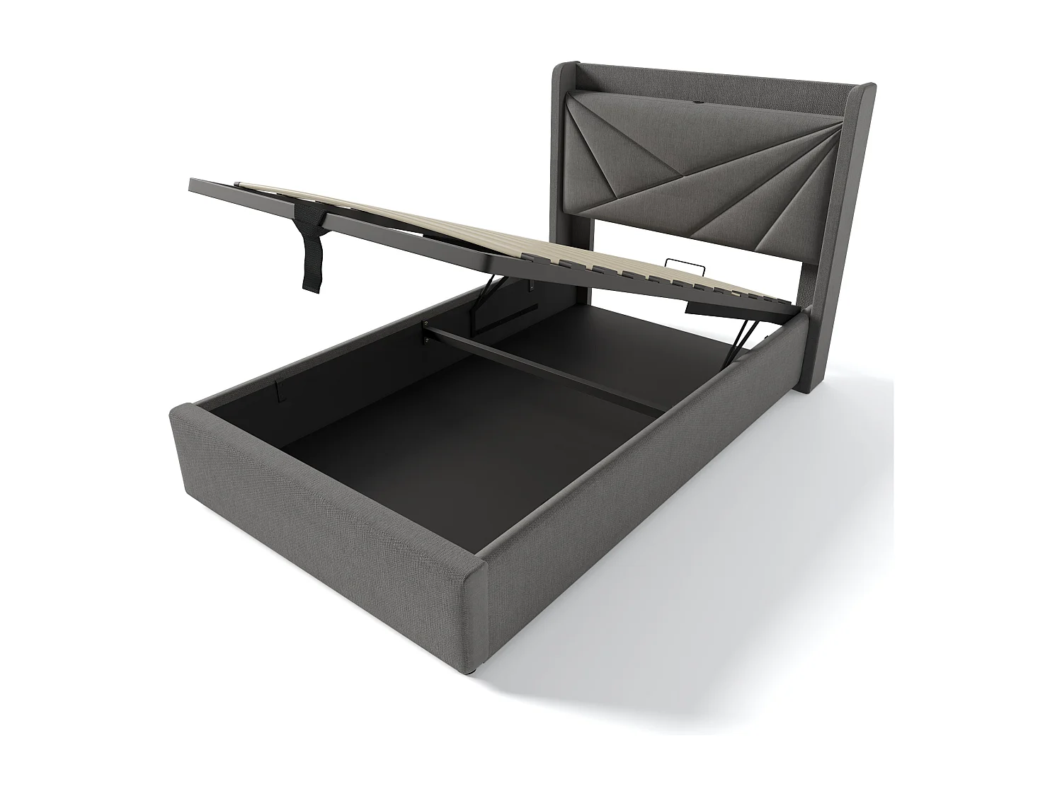 Lit coffre 90x200 cm - Lit simple avec fonction de charge USB Type C - Lin gris - Sans matelas