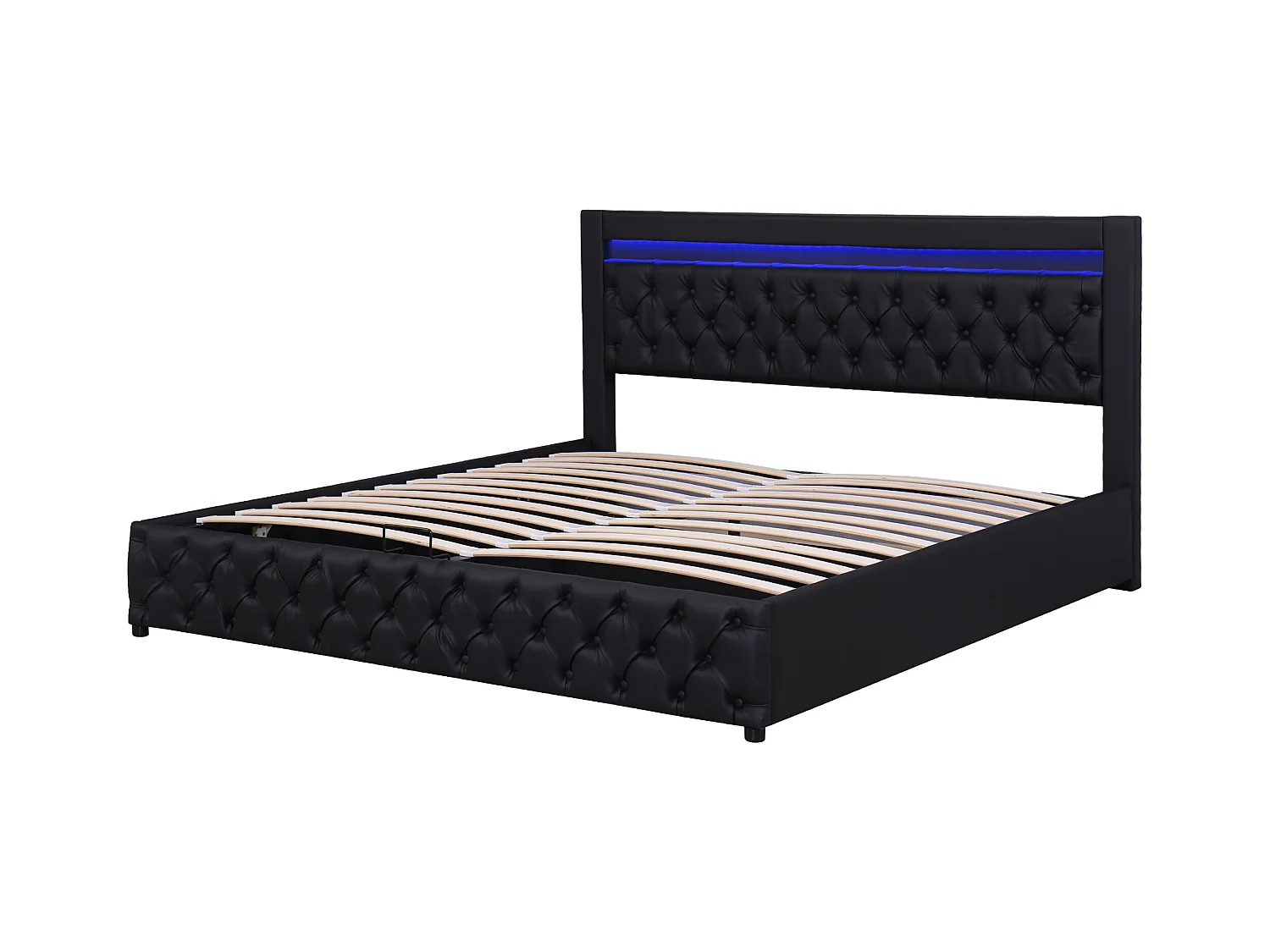 Bett mit Stauraum 160 x 200 cm – schwarzes PU – mit LED-Beleuchtung – Lattenrost – ohne Matratze