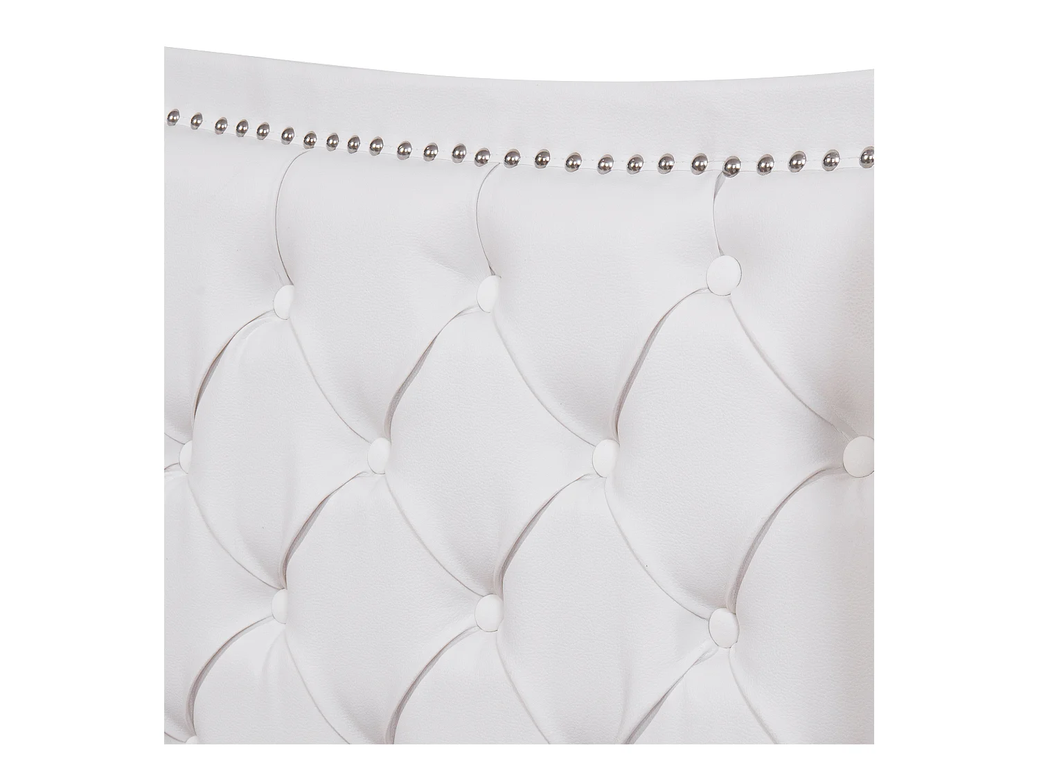 Bett 180 x 200 cm – weißes PU – mit 2 Schubladen und genietetem Kopfteil – ohne Matratze