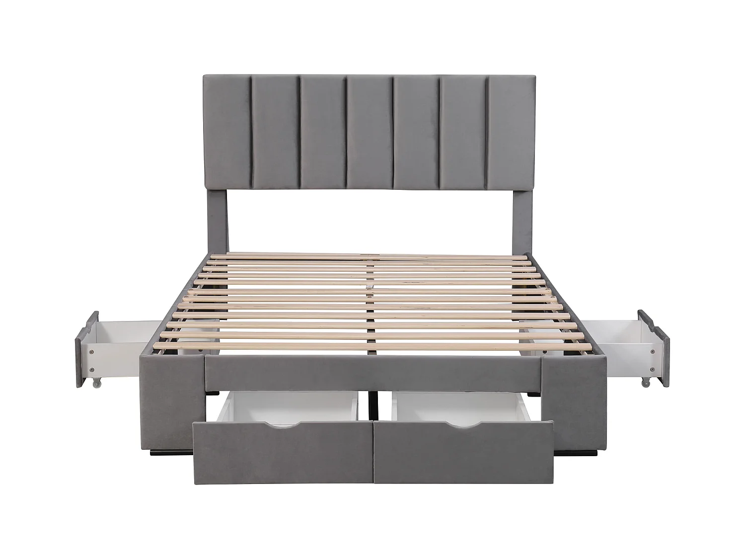 Lit adulte 140x200 cm lit double avec 4 tiroirs et tête de lit capitonné - velours gris - sans matelas