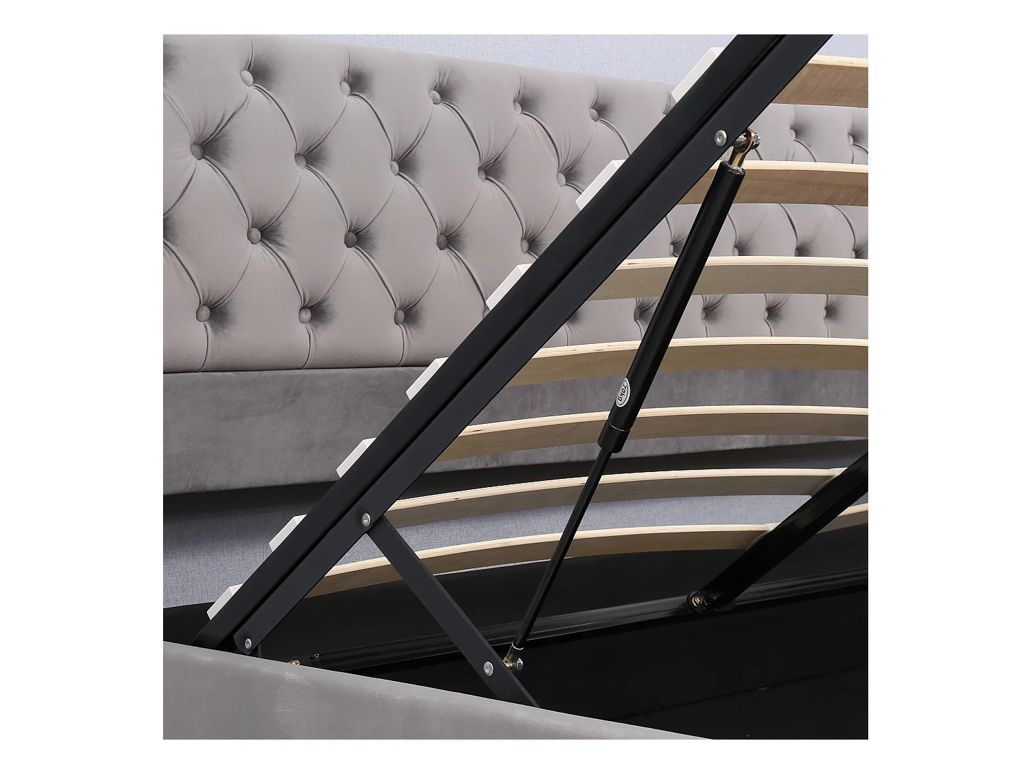 Bett mit Stauraum 160 x 200 cm – Grauer Samt – Doppelbett mit gepolstertem Kopfteil und Lattenrost – Ohne Matratze