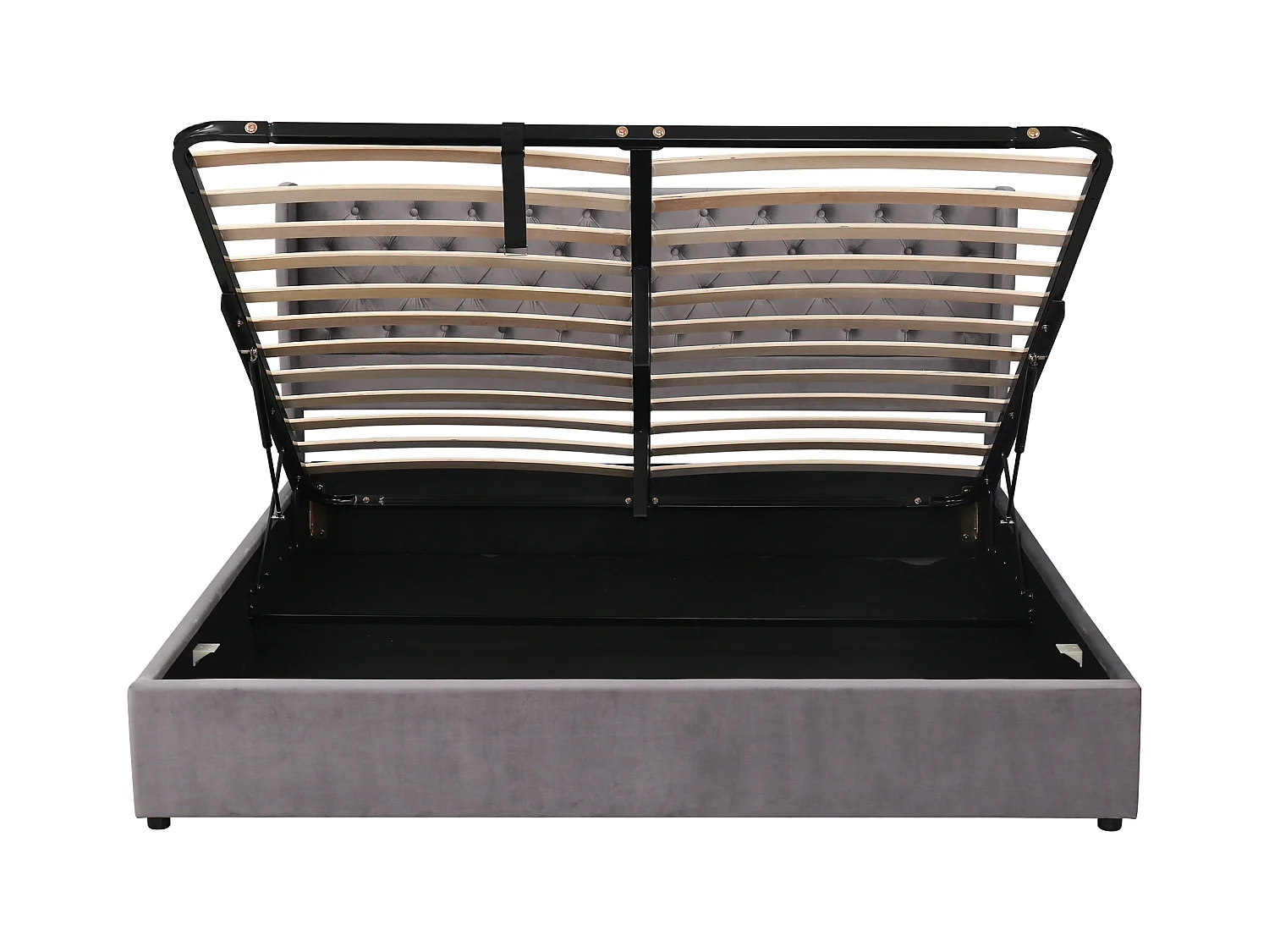 Bett mit Stauraum 160 x 200 cm – Grauer Samt – Doppelbett mit gepolstertem Kopfteil und Lattenrost – Ohne Matratze