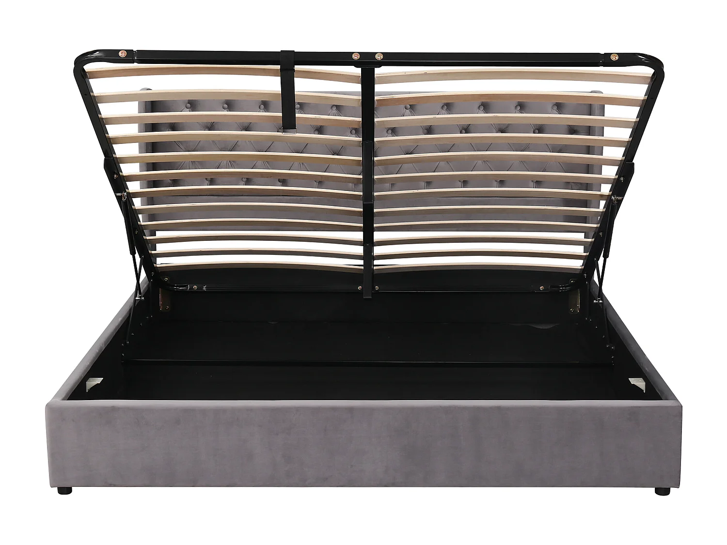 Lit coffre 160x200 cm Lit adulte avec tête de lit capitonne - velours gris - sans matelas