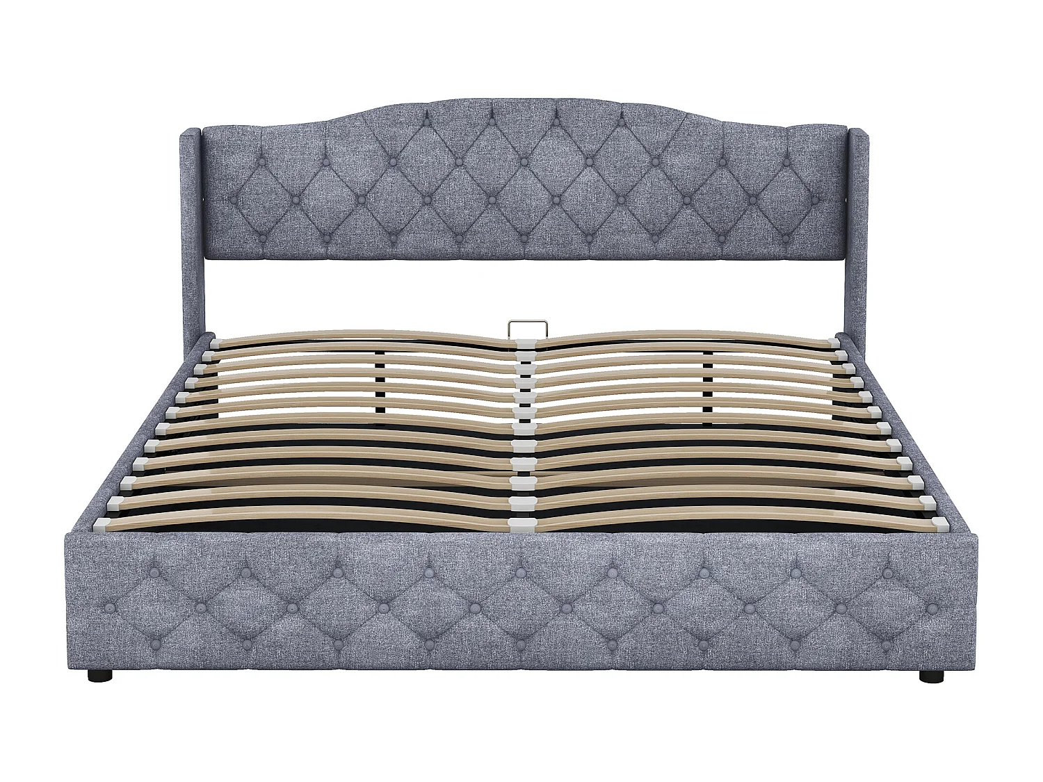 Bett mit Stauraum 180 x 200 cm – graues Leinen – Erwachsenenbett mit Kopfteil und Lattenrost – ohne Matratze