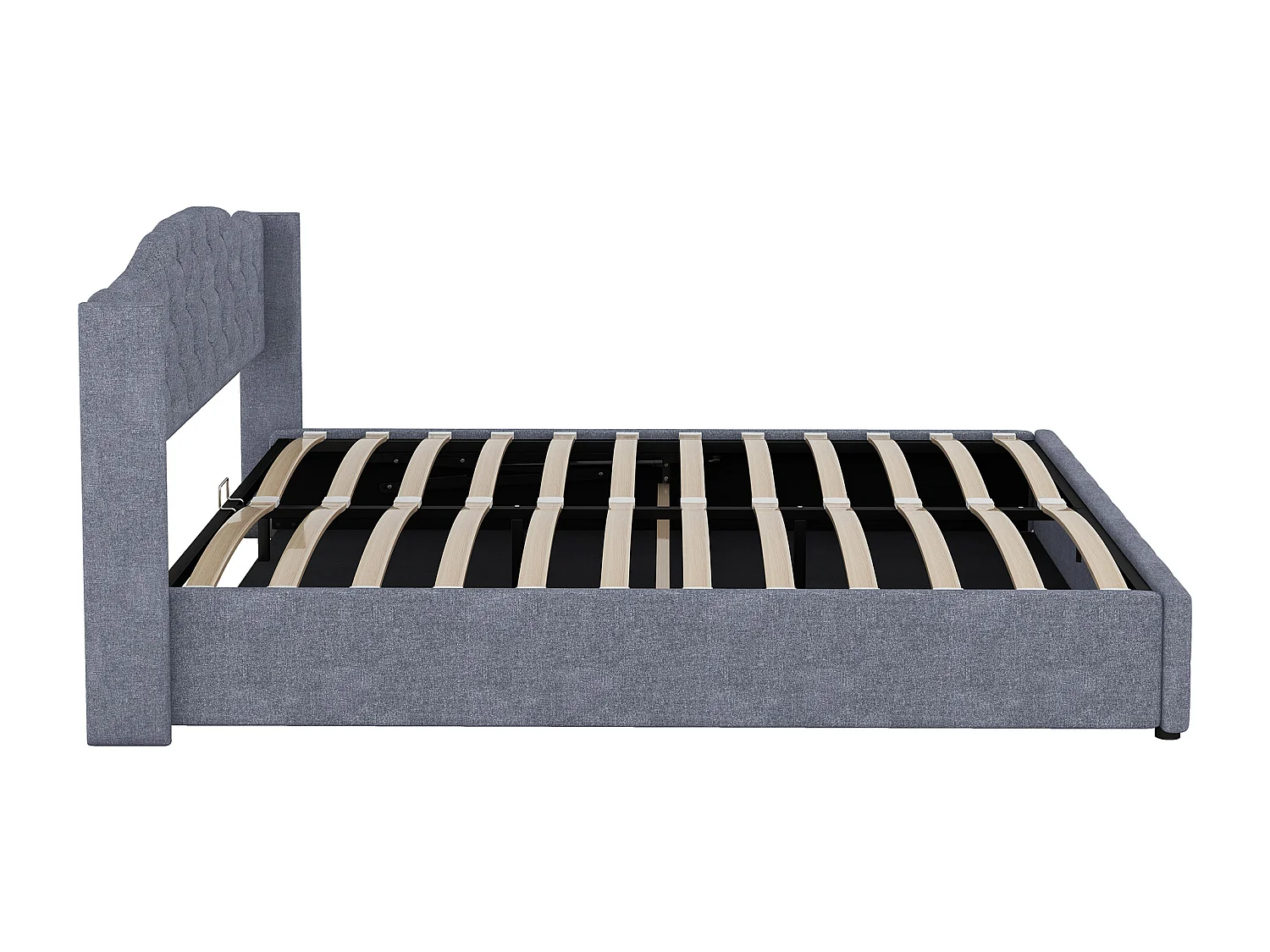 Bett mit Stauraum 180 x 200 cm – graues Leinen – Erwachsenenbett mit Kopfteil und Lattenrost – ohne Matratze