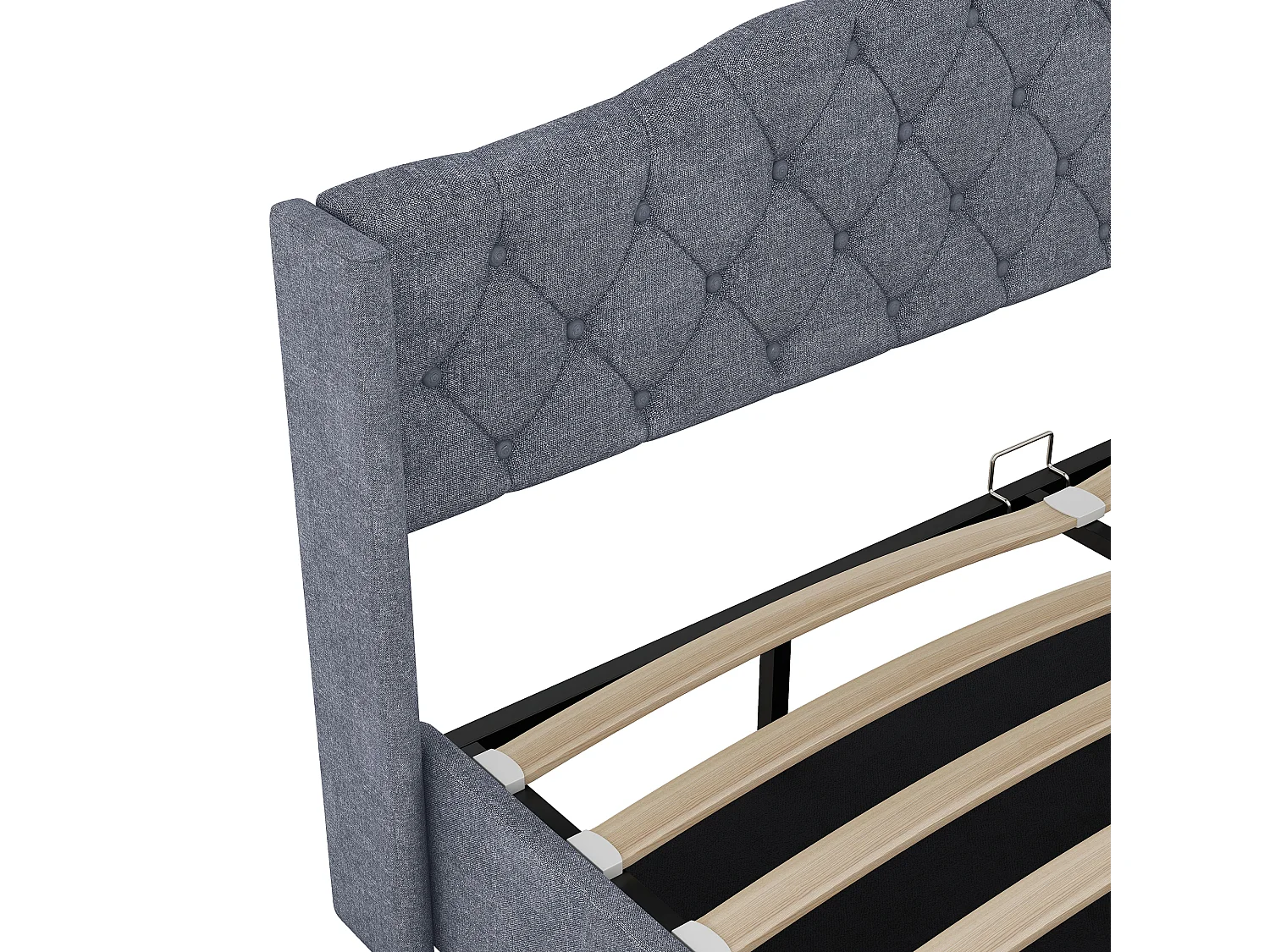 Bett mit Stauraum 180 x 200 cm – graues Leinen – Erwachsenenbett mit Kopfteil und Lattenrost – ohne Matratze