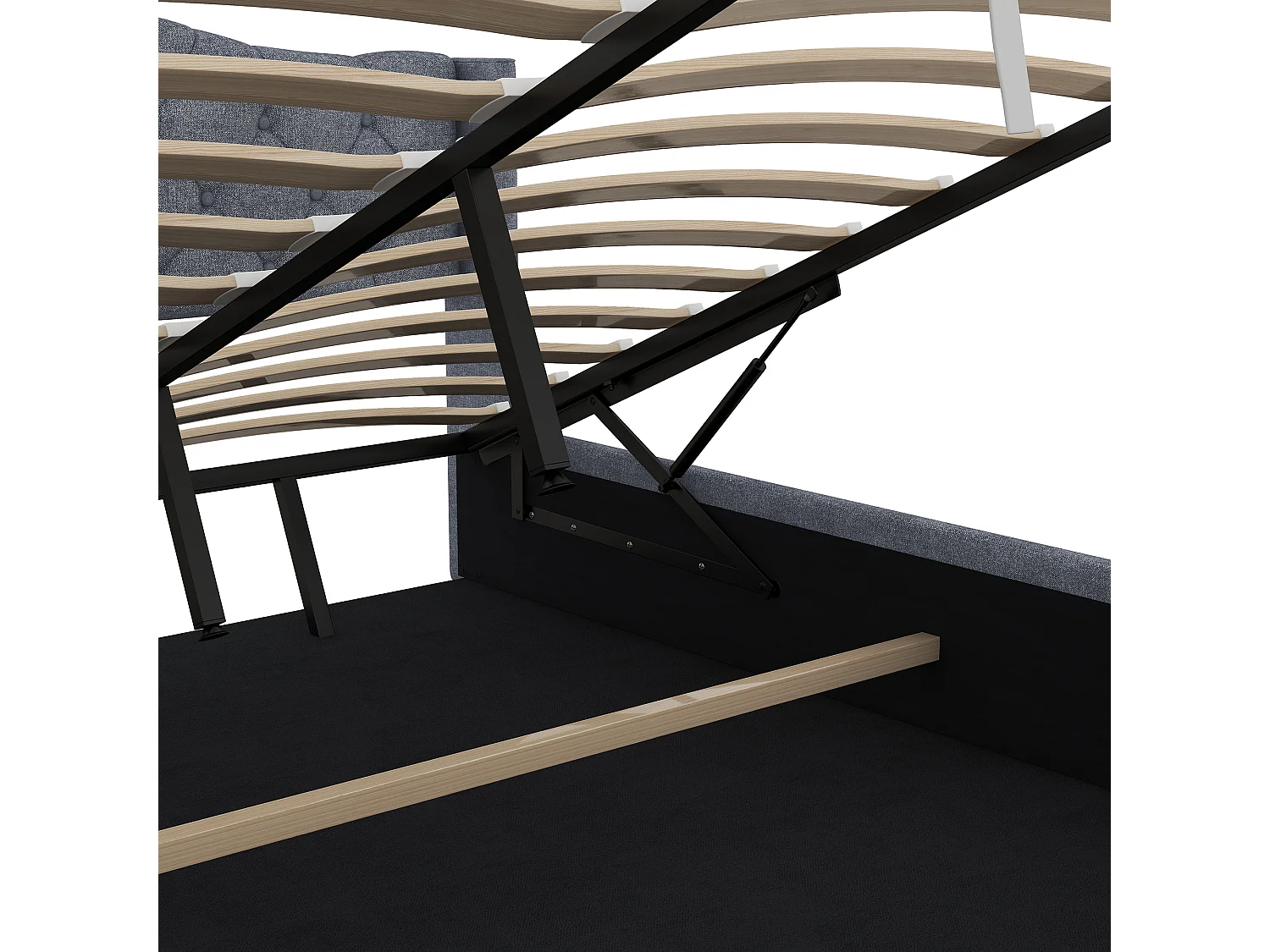 Bett mit Stauraum 180 x 200 cm – graues Leinen – Erwachsenenbett mit Kopfteil und Lattenrost – ohne Matratze