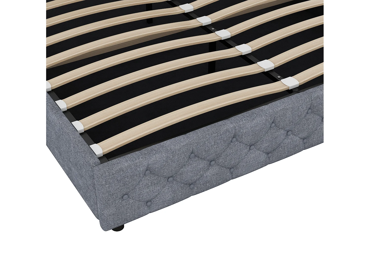 Bett mit Stauraum 180 x 200 cm – graues Leinen – Erwachsenenbett mit Kopfteil und Lattenrost – ohne Matratze