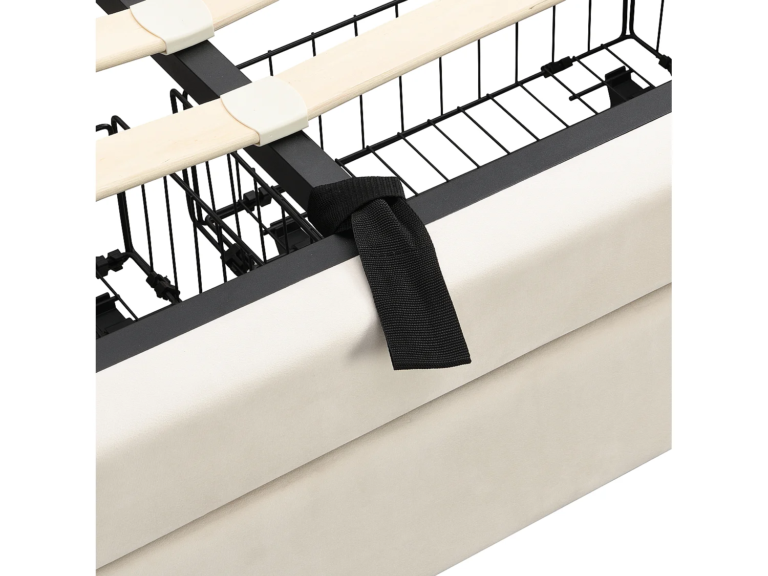 Lit coffre adulte double hydraulique velours 140x200 cm avec tiroirs - Beige