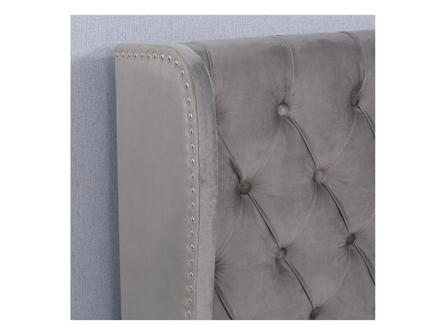 Lit coffre  140x190 cm - velours gris - lit double avec tête de lit tapissée et sommier à lattes - sans matelas