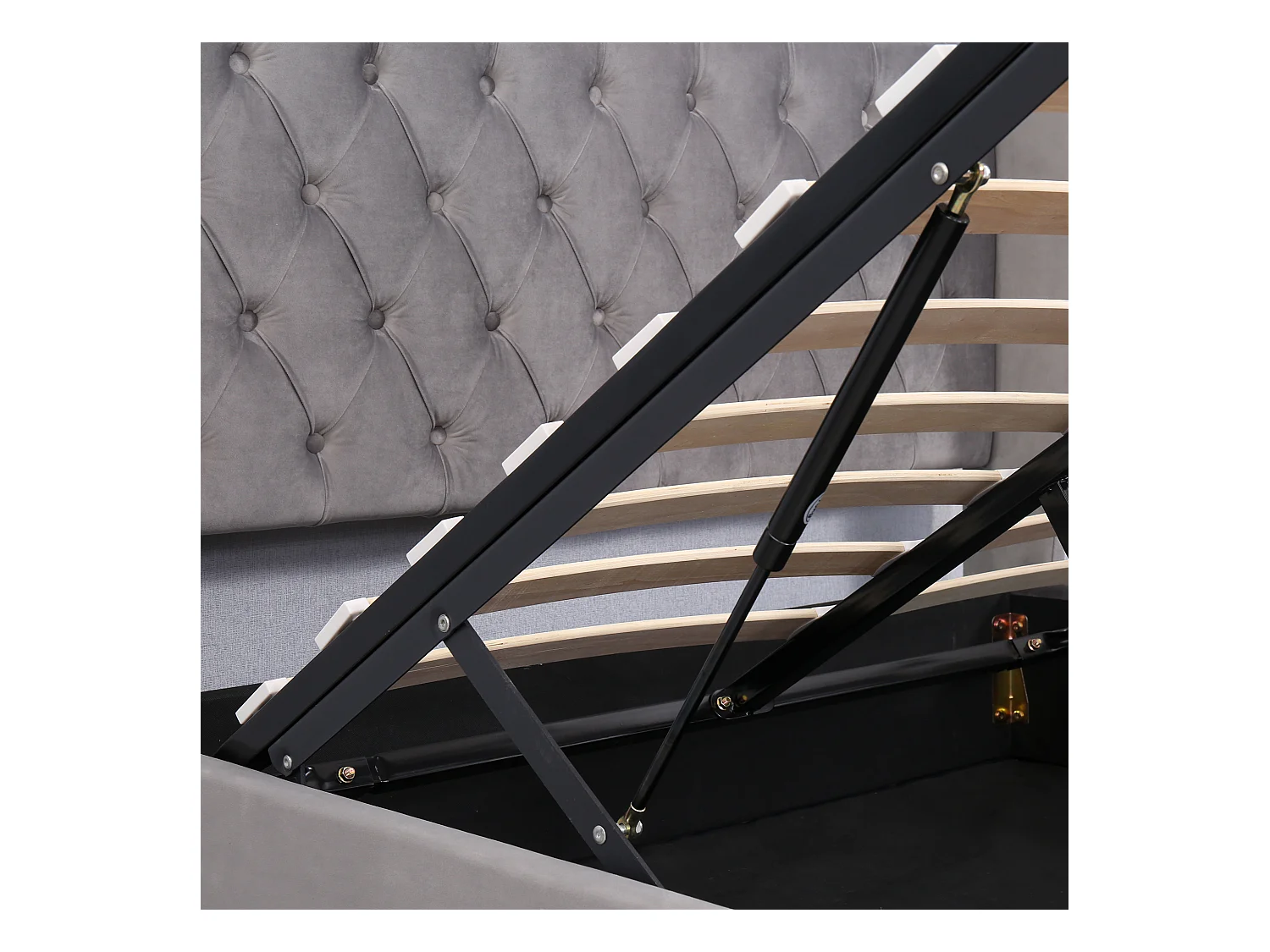 Lit coffre  140x190 cm - velours gris - lit double avec tête de lit tapissée et sommier à lattes - sans matelas