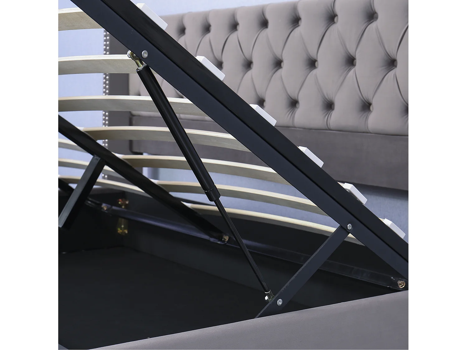 Lit coffre 180x200 cm Lit adulte double avec fond imperméable - velours gris - sans matelas