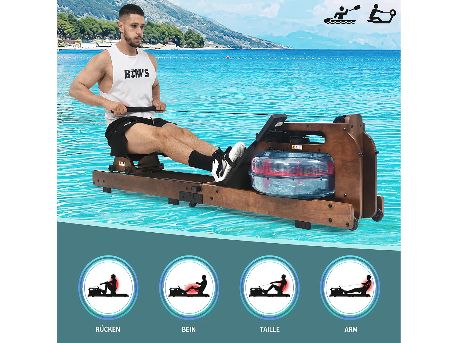 Rameur pliable Résistant à l'eau Application Kinomap Fitness à domicile en intérieur - Marron
