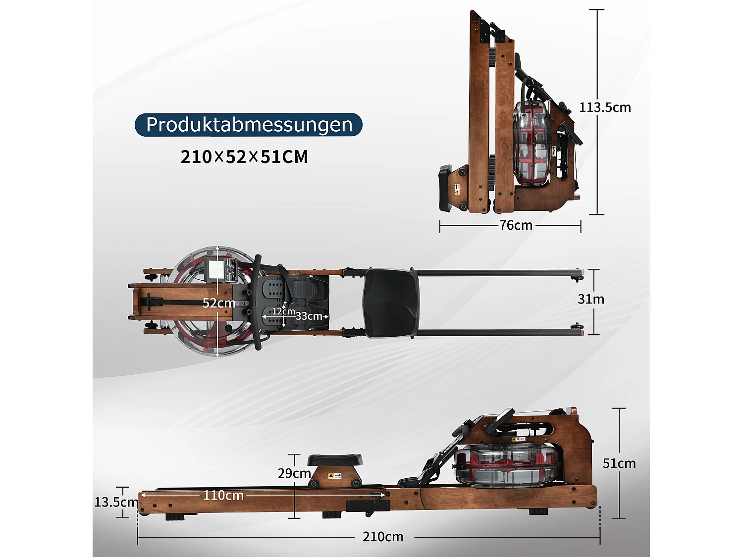 Rameur pliable Résistant à l'eau Application Kinomap Fitness à domicile en intérieur - Marron