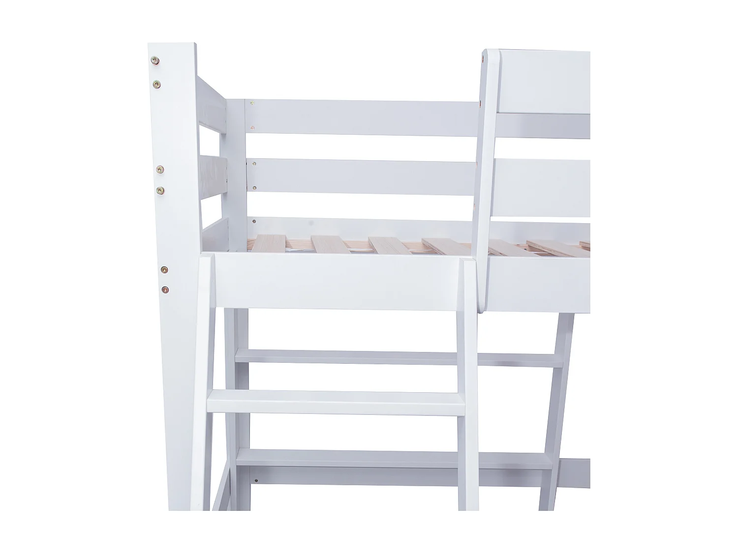 Lit mezzanine 90 x 200 cm - avec étagères, tiroirs et échelle - sommier à lattes en bois - blanc