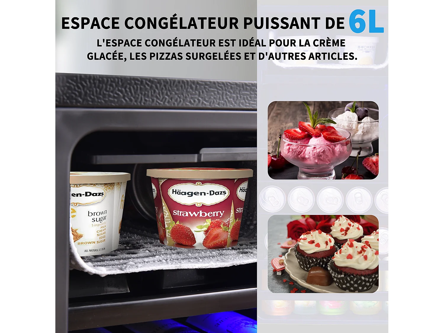 Mini réfrigérateur de 76 L, système de refroidissement par compresseur, économe en énergie - Noir