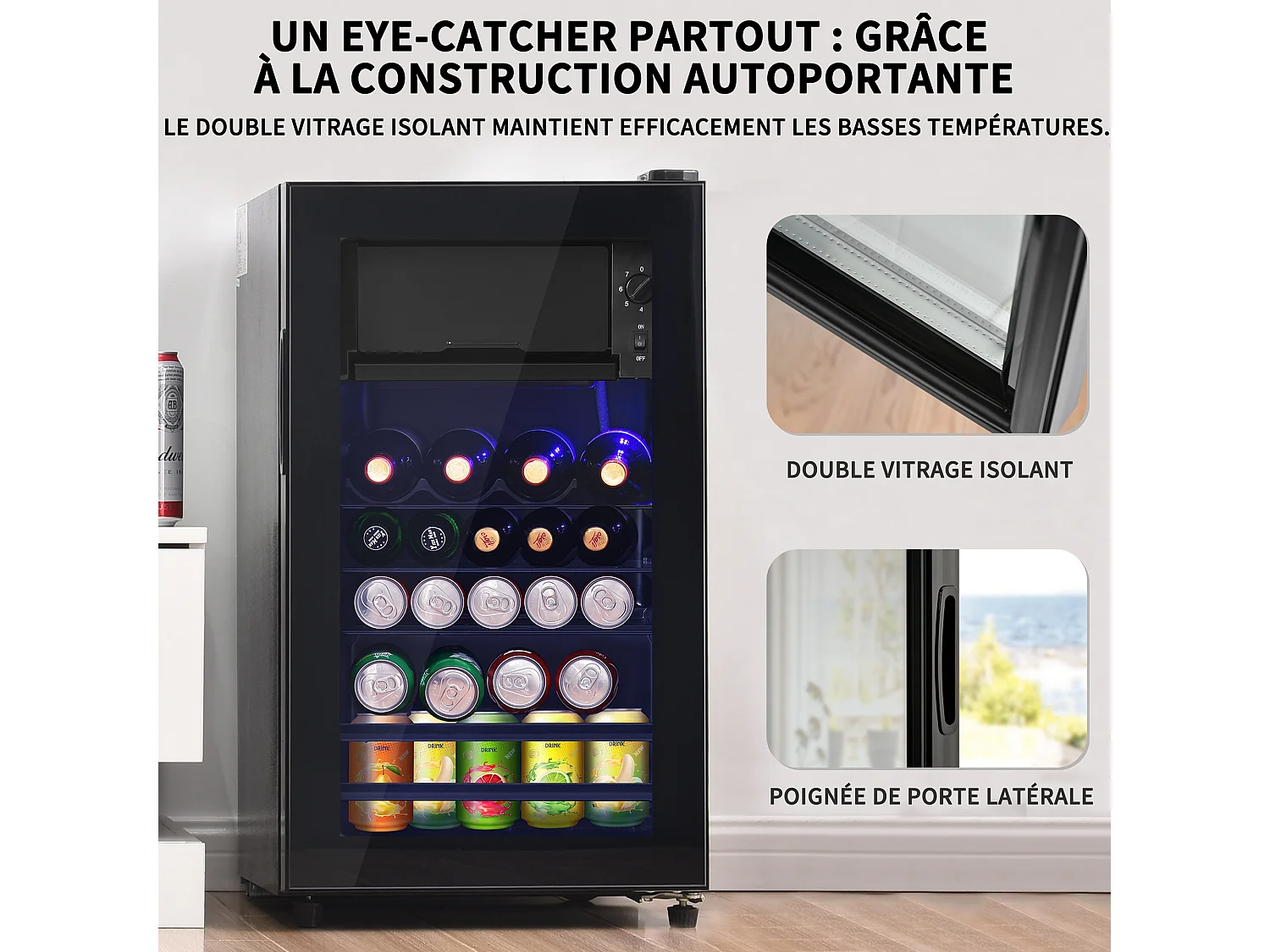 Mini réfrigérateur de 76 L, système de refroidissement par compresseur, économe en énergie - Noir