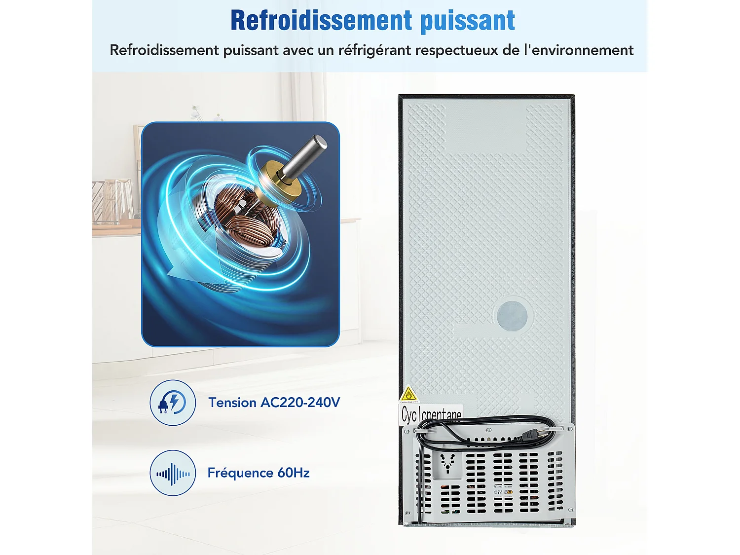 Réfrigérateur basse consommation 106L double zone, 7 réglages de température - Gris