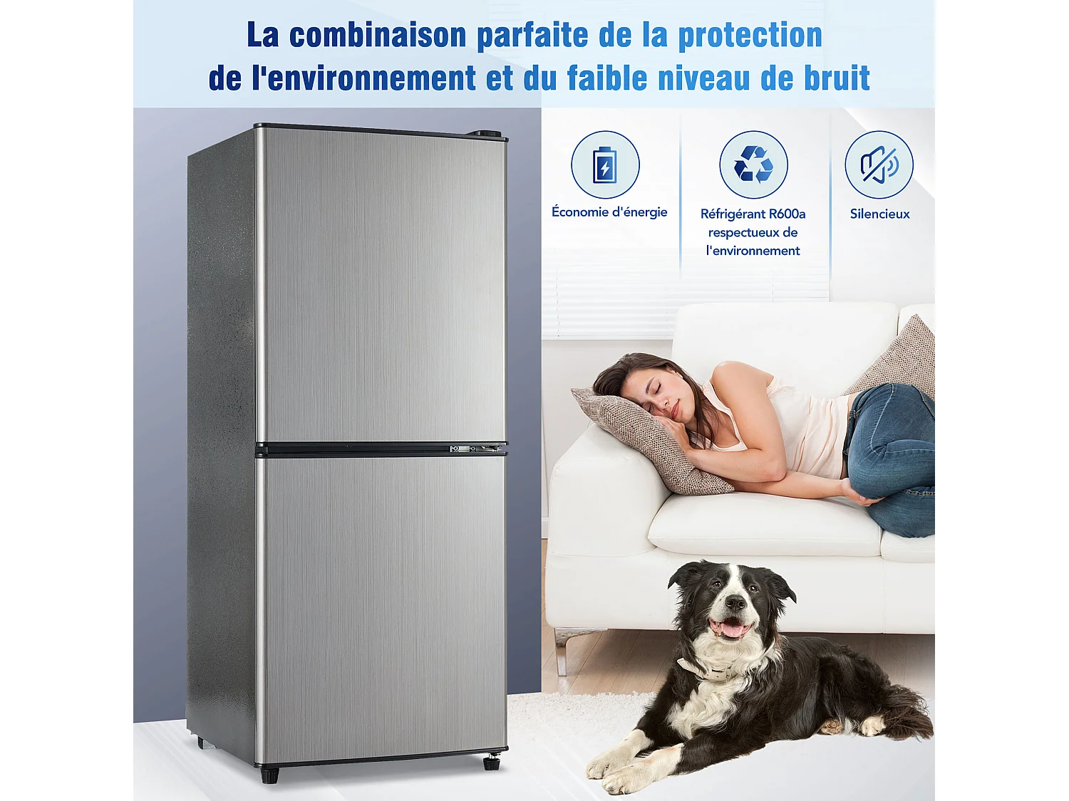 Réfrigérateur basse consommation 106L double zone, 7 réglages de température - Gris