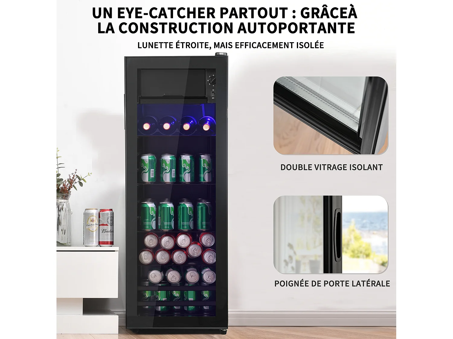 Mini réfrigérateur 128 L, système de refroidissement par compresseur, économe en énergie - Noir