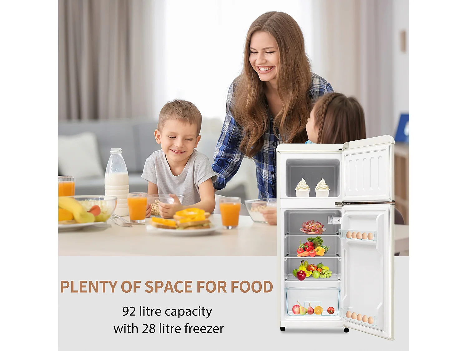Réfrigérateur rétro 105.5x41 cm Réfro-congélateur 92 L total, 28 L ongélateur, 27°C ~13°C - Blanc