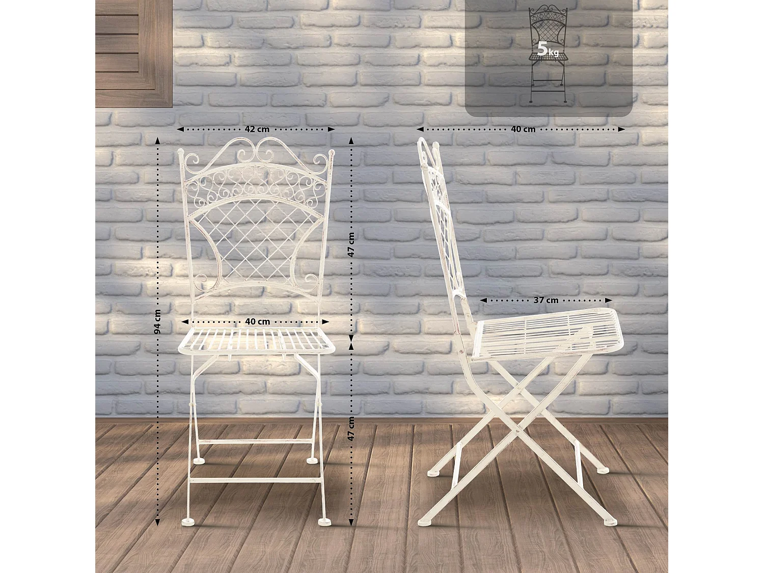 Chaises de jardin - Métal - Crème antique - Adelar