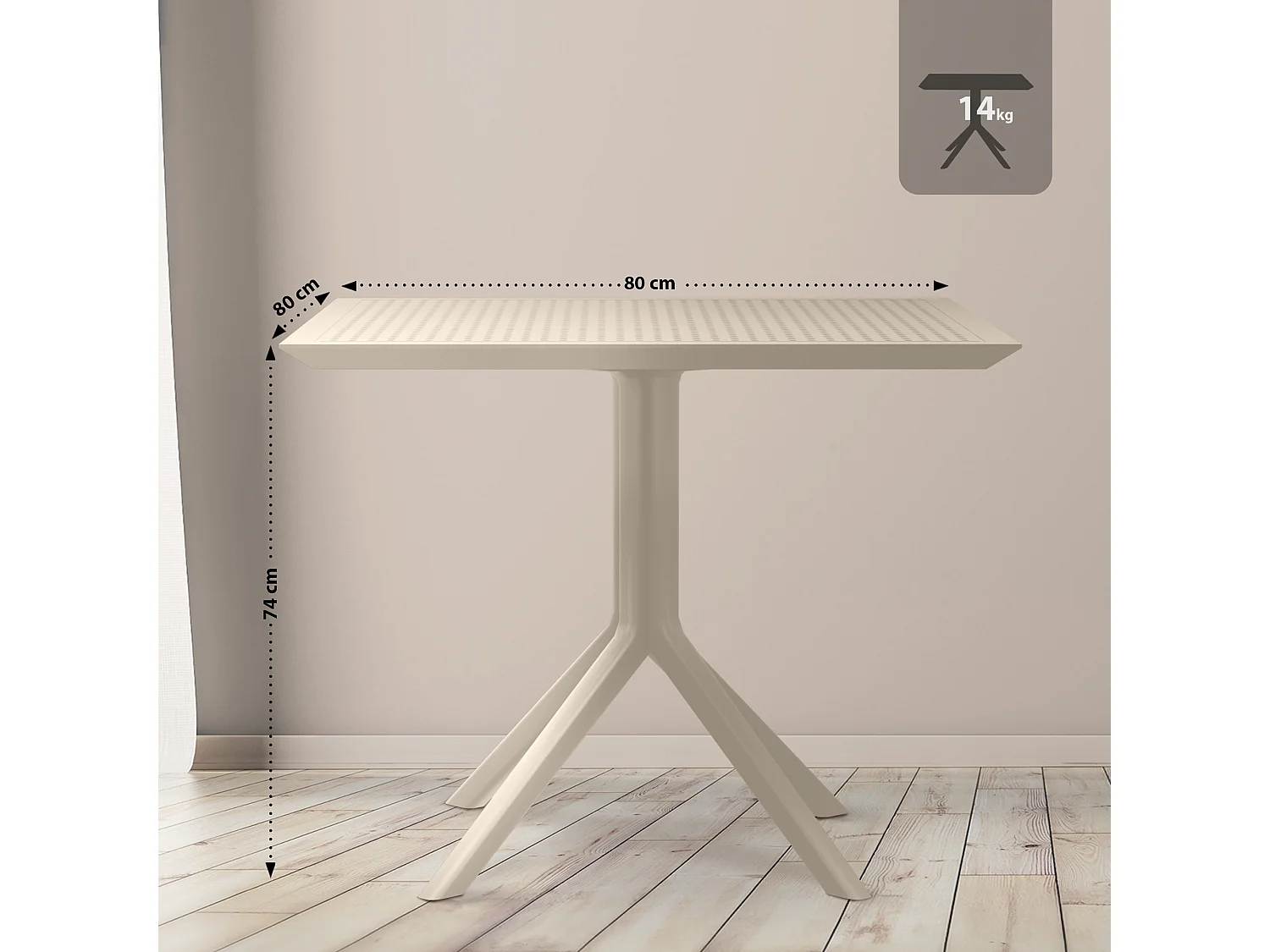 Table d'appoint de jardin - carré - Plastique - 80 x 80 cm - Taupe - Sky