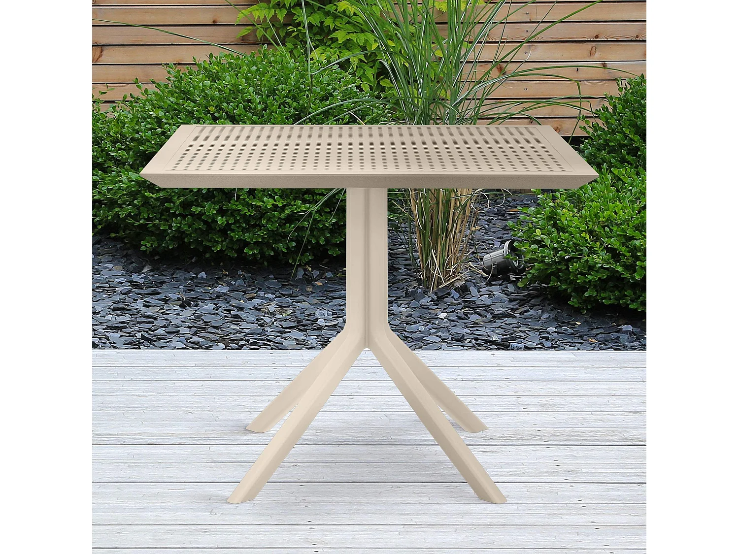 Table d'appoint de jardin - carré - Plastique - 80 x 80 cm - Taupe - Sky