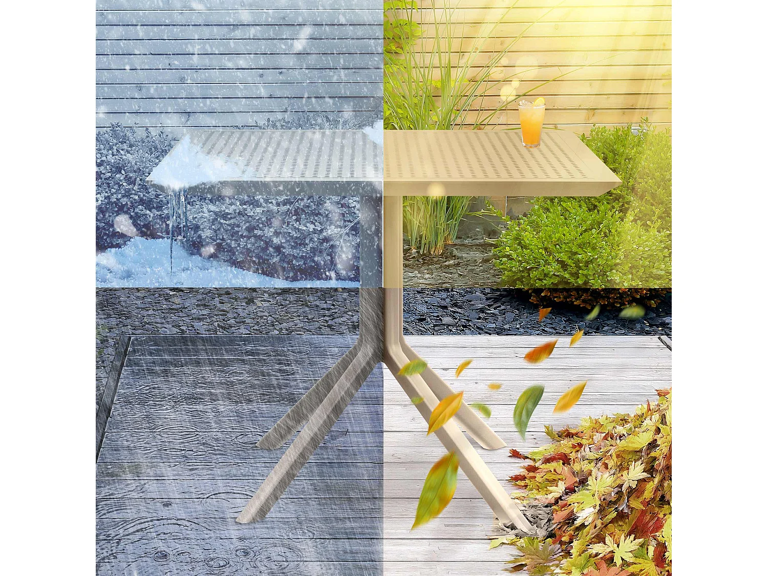 Bijzettafel tuin - vierkant - Kunststof - 80 x 80 cm - taupe - Sky