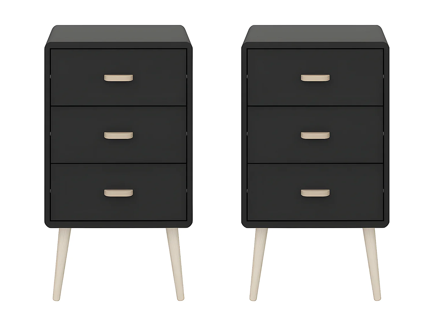 Mino nachtkastje 2 st met 3 laden zwart.