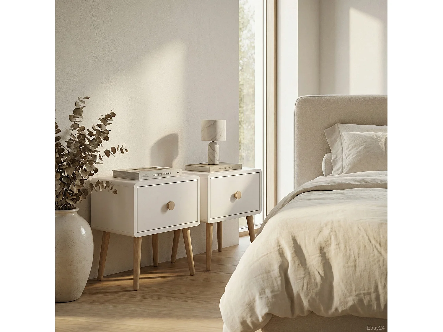 Gaia table de nuit 2 pcs. avec 1 tiroir blanc.