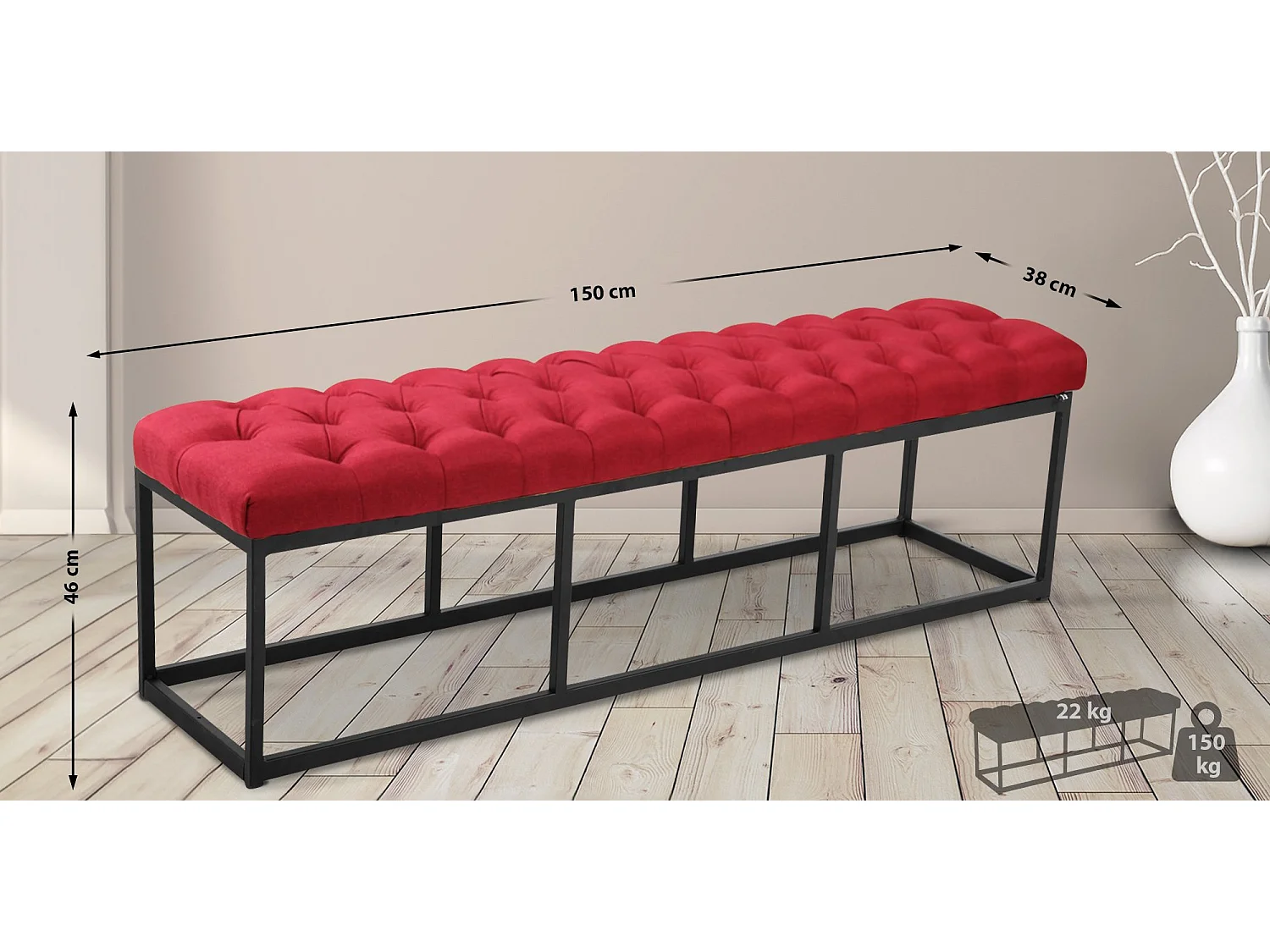 Banquette - Tissu & Métal noir mat - Rouge - Amun