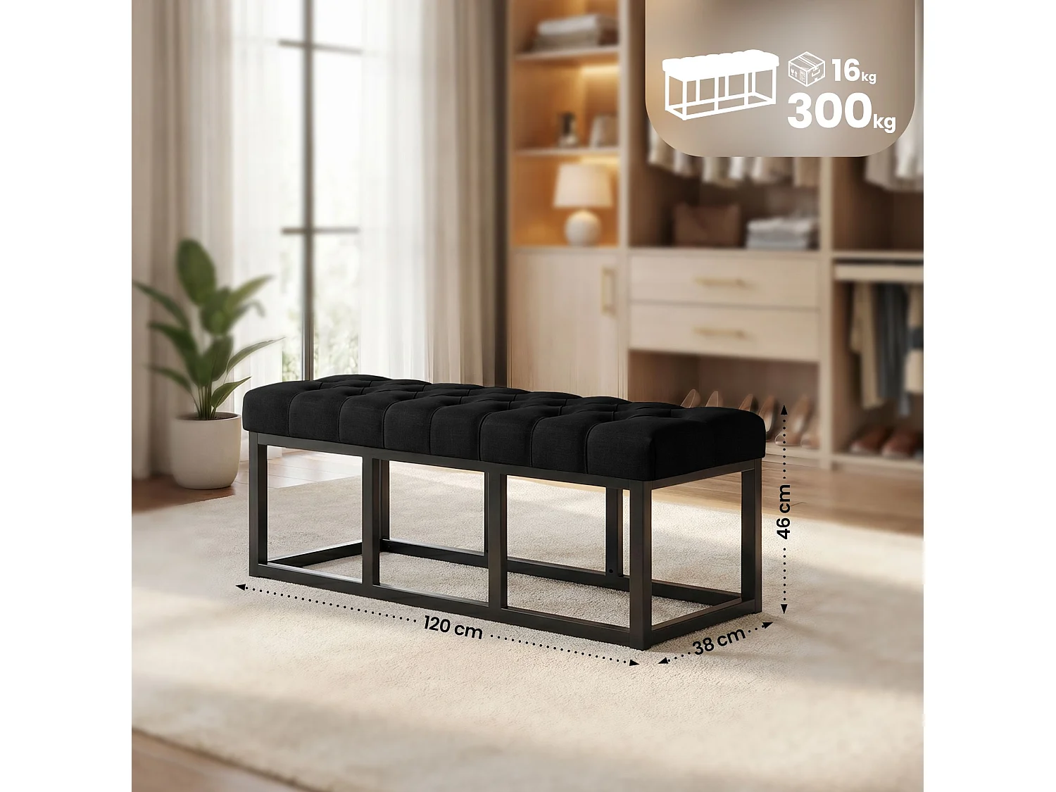 Banquette - Tissu - Noir - Amun