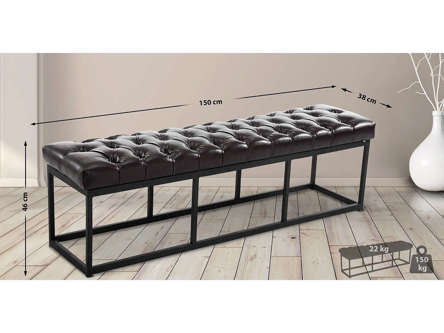 Banquette - Similicuir & Métal noir mat - Marron - Amun