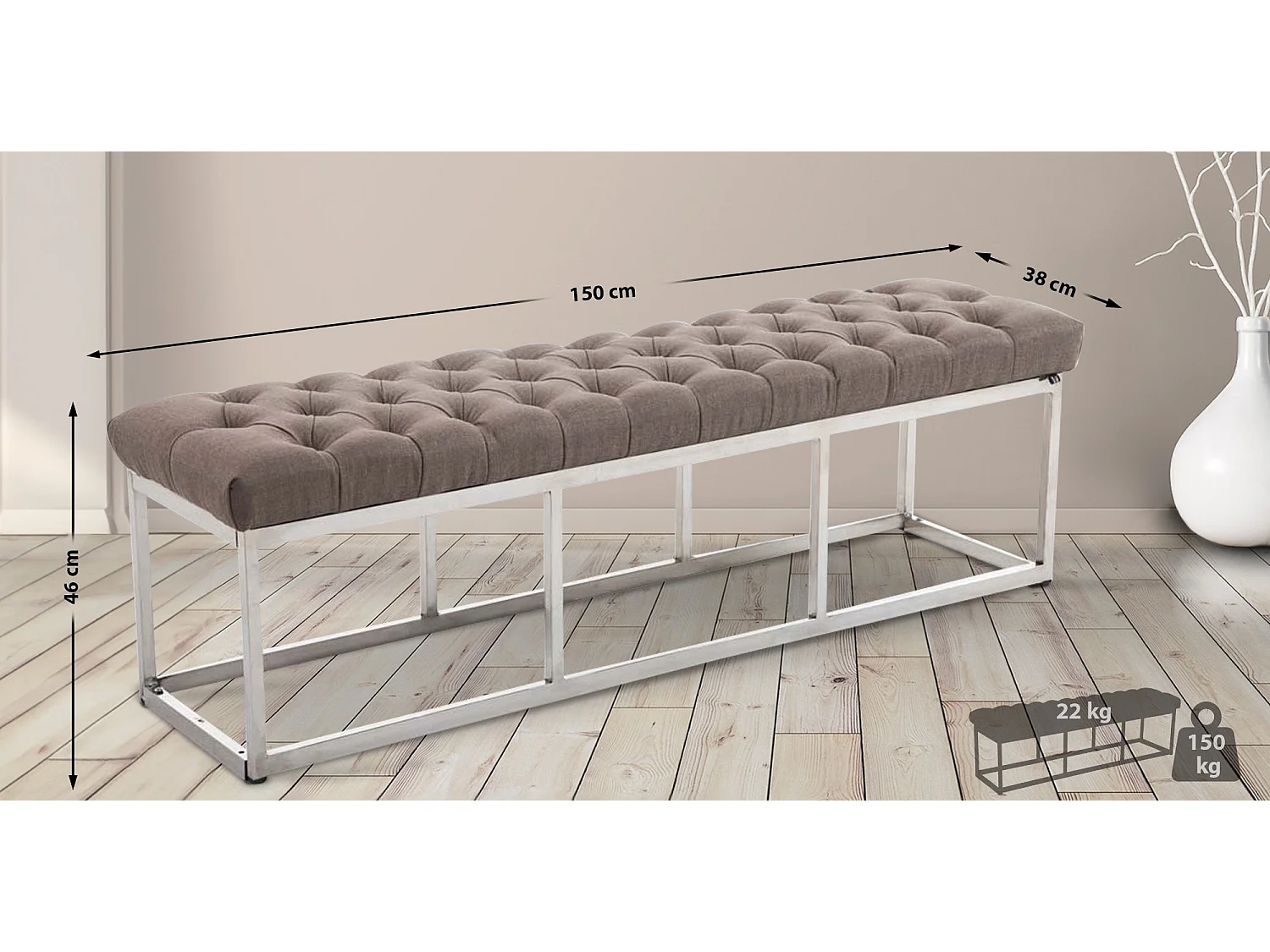 Sedile a panchina - Tessuto & Acciaio inox - Tortora - Amun