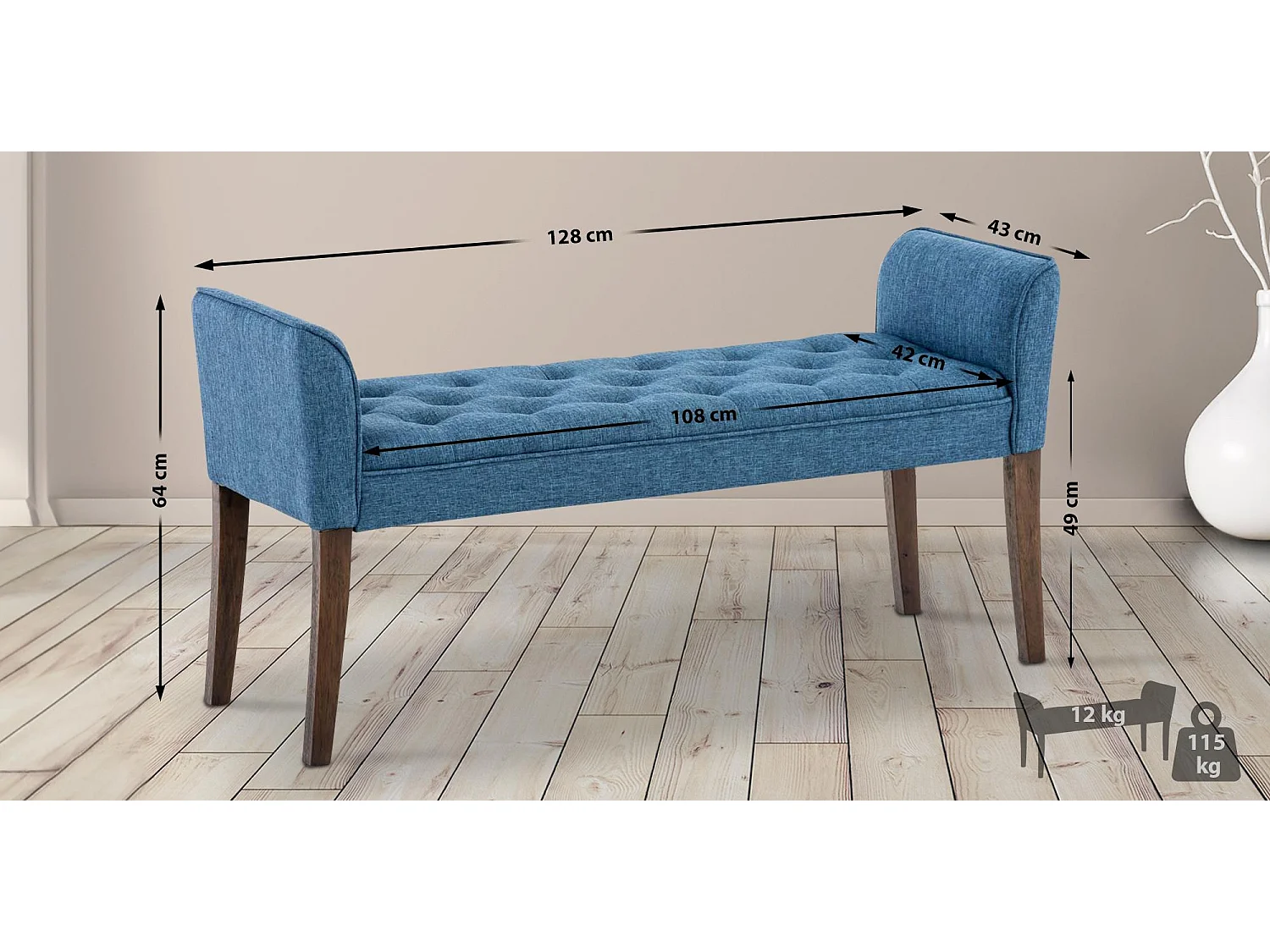 Banquette - Similicuir & Bois - Bleu - Cleopatra