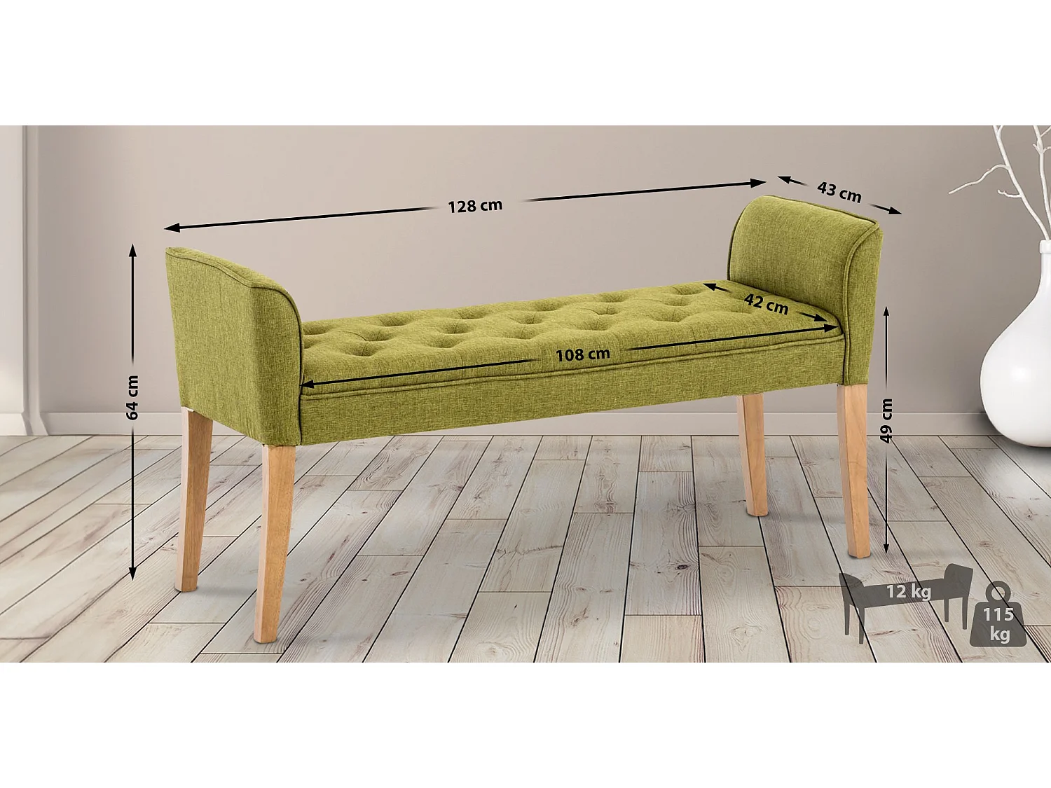Banquette - Similicuir & Bois - Vert - Cleopatra